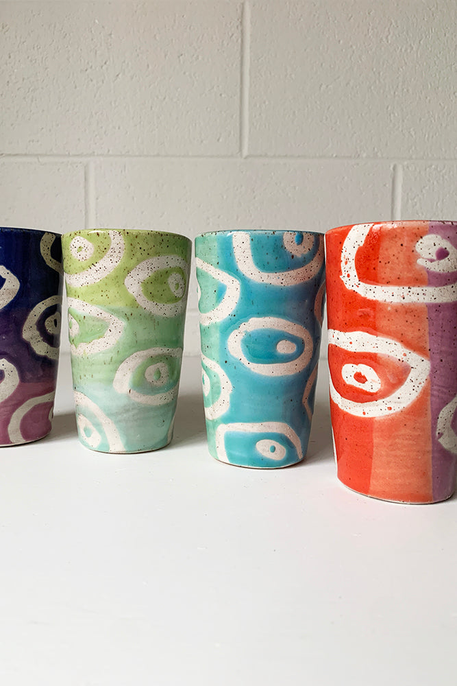 colorful stoneware tumblers